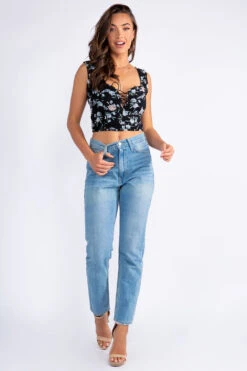 All Tied Up Crop Top 6 All Tied Up Crop Top -Blend Fashion House 0008569 floral tie front sleeveless top with back smoking detail and side zipper