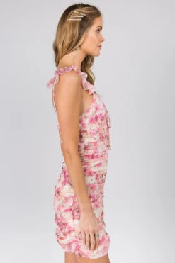 Fiercely Floral Ruched Mini Dress -Blend Fashion House 0008999 volume ruched mini dress