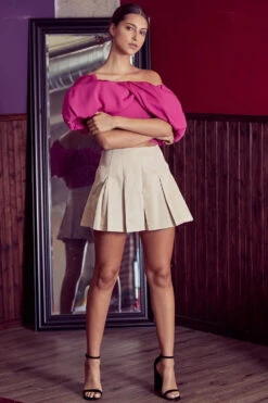 Ready To Twirl Taupe Pleated Skort