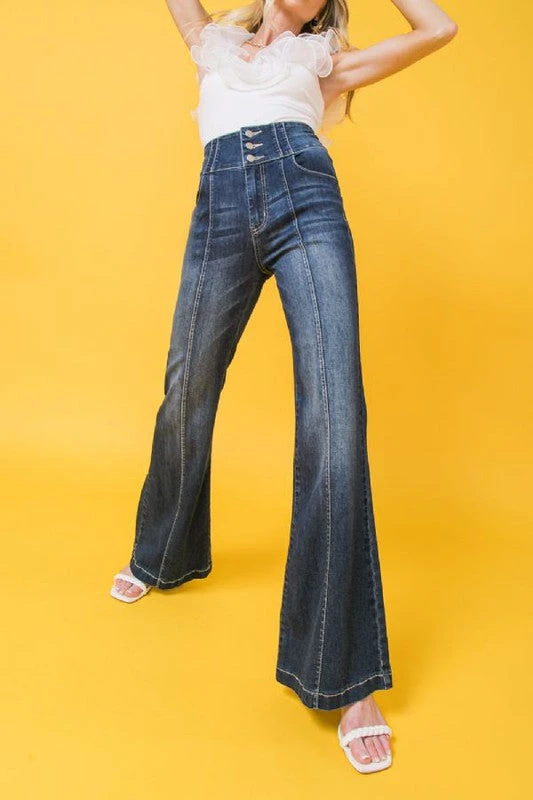 Farrah High Rise Flare Medium Indigo Denim 2 Farrah High Rise Flare Medium Indigo Denim - Image 2