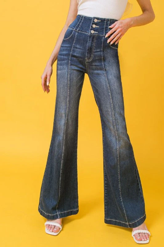 Farrah High Rise Flare Medium Indigo Denim 3 Farrah High Rise Flare Medium Indigo Denim - Image 3
