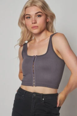 Seamless Style Ribbed Cropped Tank-Charcoal