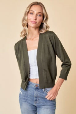 For Every Season Olive Open-Front Cardigan