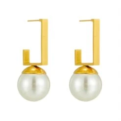 Sophisticated Pearl Gold Hoop Earrings