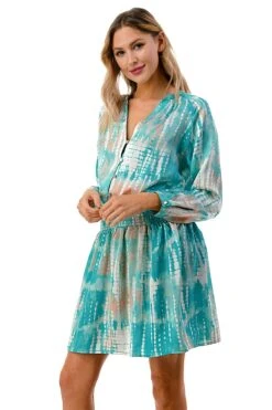 Tidewater Long Sleeve Mini Dress -Blend Fashion House D878 P620 GREENCORAL C