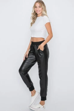 Laina Black Vegan Leather Joggers -Blend Fashion House image 02cc0a7a 9034 4284 b6a5 6a126f095130