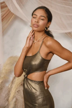 Knot Sorry Gold Metallic Midi Dress -Blend Fashion House image 10a50558 5985 4269 948e 108065666293