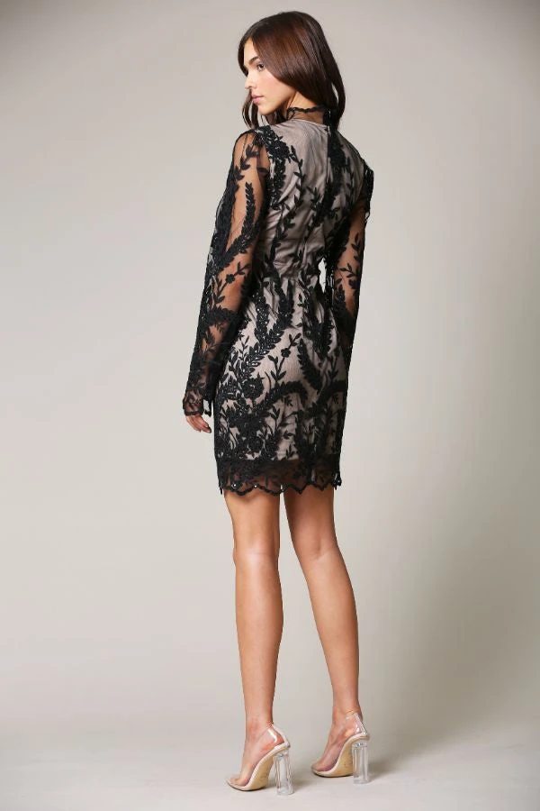 Alluring Ways Black Embroidered Long Sleeve Mini Dress 3 Alluring Ways Black Embroidered Long Sleeve Mini Dress - Image 3