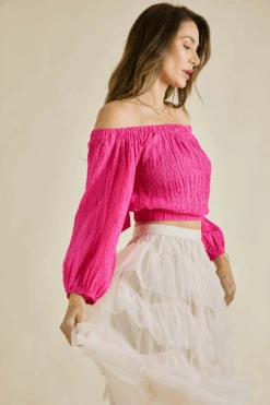 Alyssa Pink Off-The-Shoulder Long Sleeve Top -Blend Fashion House image 287cb9d0 0390 4e15 97e5 f8169f11d2ee