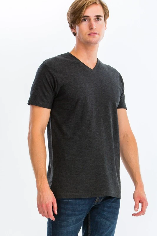 Charcoal Ribbed V-Neck Tee 4 Charcoal Ribbed V-Neck Tee - Image 4