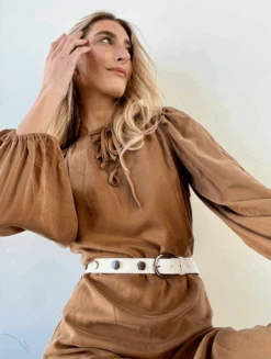 Vintage Destination White Studded Leather Belt