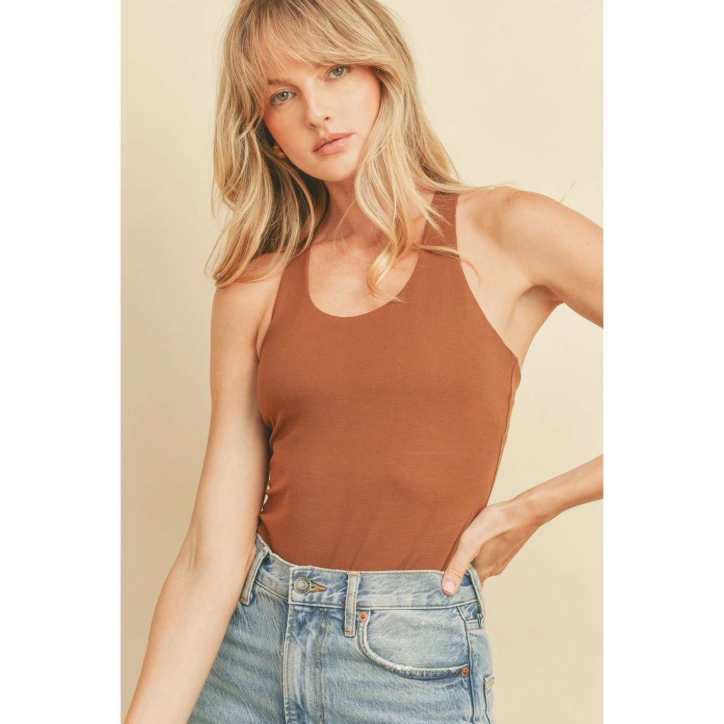 Elevated Basics Toffee Racerback Bodysuit 2 Elevated Basics Toffee Racerback Bodysuit - Image 2