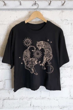 Celestial Tiger Black Cropped Tee