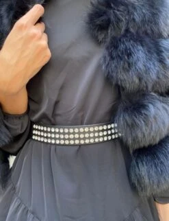 Luxe Details Black Stretch Belt With White Stones