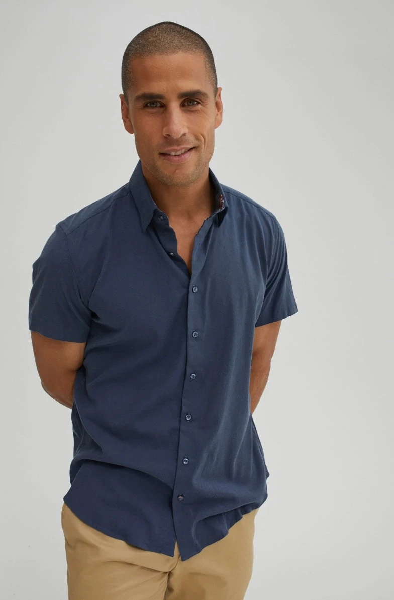 Navy Tencel Woven Short Sleeve 3 Navy Tencel Woven Short Sleeve - Image 3