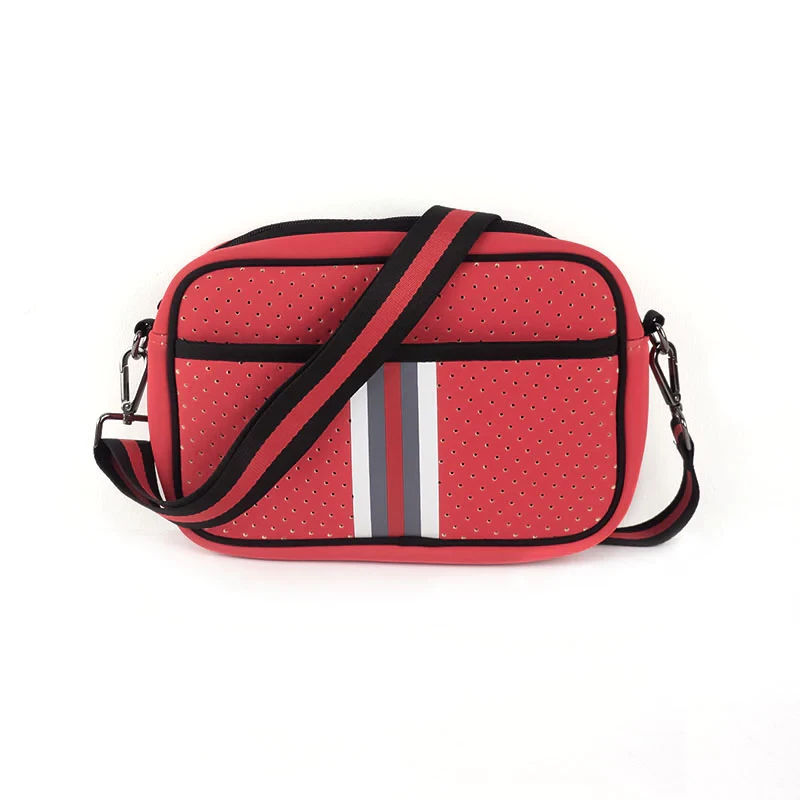 Neoprene Red & White Stripe Small Crossbody 1 Neoprene Red & White Stripe Small Crossbody