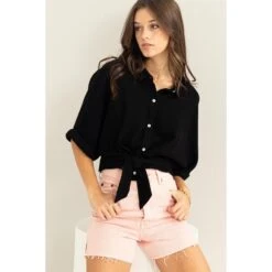 Classic Babe Black Tie-Front Top