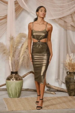 Knot Sorry Gold Metallic Midi Dress -Blend Fashion House image 78e77b36 2c8d 45e1 af1b 5dca0f593cc3
