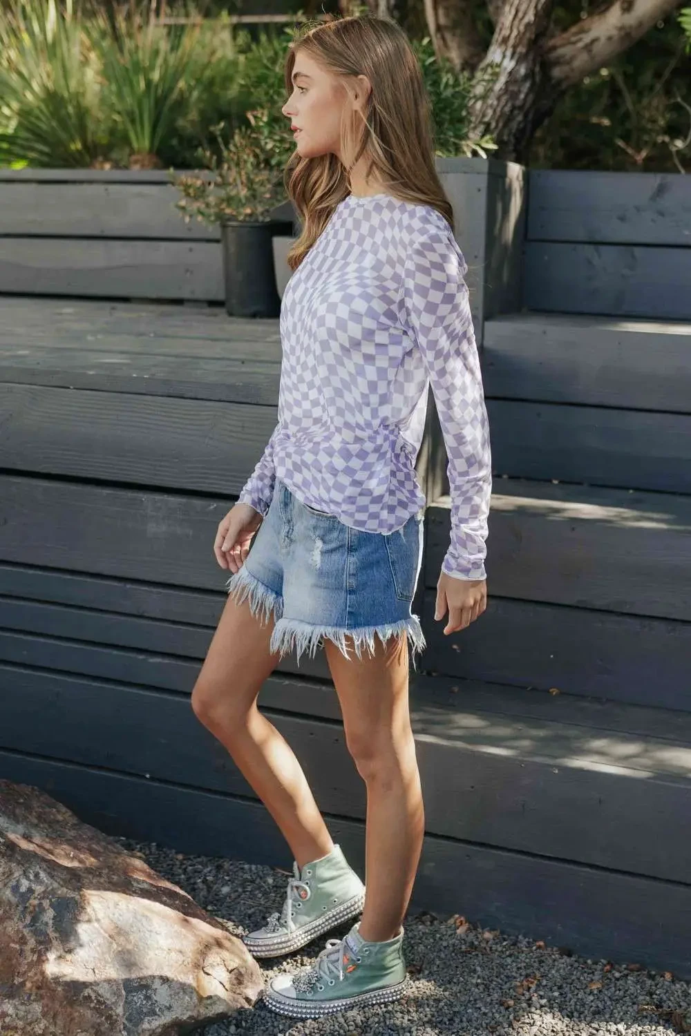 Checkmate Mesh Lavender Long Sleeve Top 3 Checkmate Mesh Lavender Long Sleeve Top - Image 3