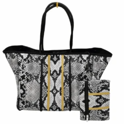 Neoprene Black & White Snake Print Large Tote -Blend Fashion House image 88840faf c32e 4406 9d8e 7c375979b252