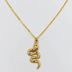 Jeweled Snake Gold Pendant Necklace
