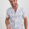 Bamboo White & Grey Woven Resort Collar Short Sleeve