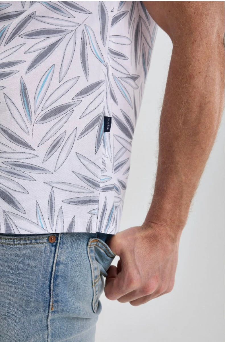 Bamboo White & Grey Woven Resort Collar Short Sleeve 2 Bamboo White & Grey Woven Resort Collar Short Sleeve - Image 2