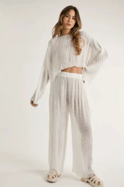 Sheer Adoration White Wide Leg Pants