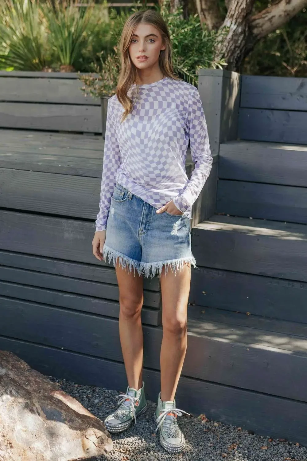 Checkmate Mesh Lavender Long Sleeve Top 2 Checkmate Mesh Lavender Long Sleeve Top - Image 2