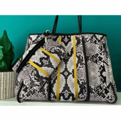 Neoprene Black & White Snake Print Large Tote