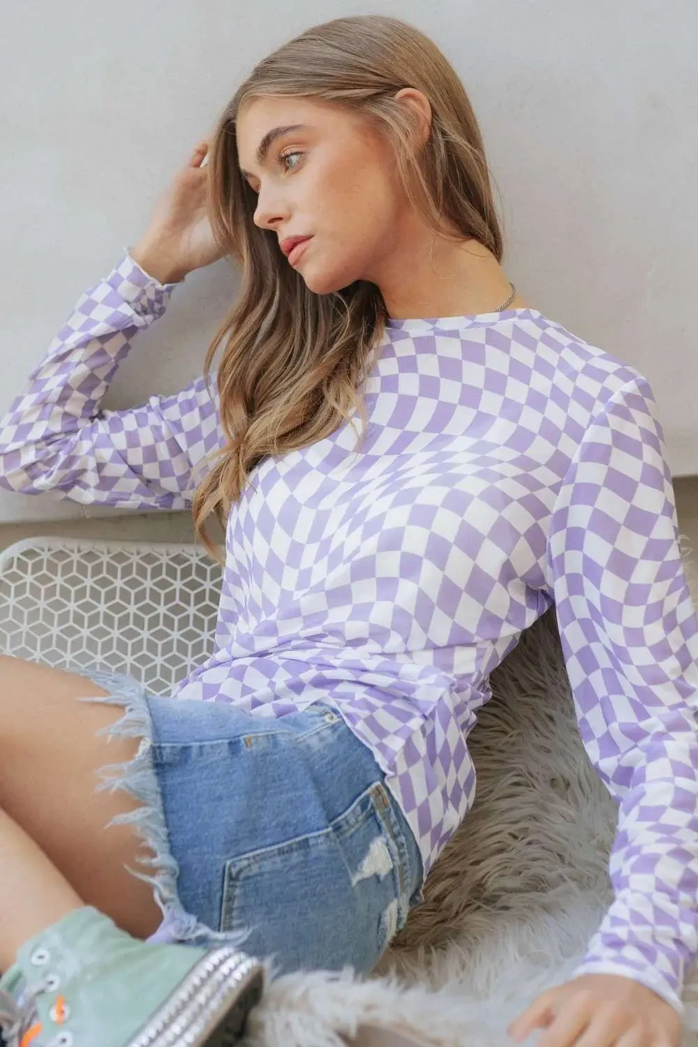 Checkmate Mesh Lavender Long Sleeve Top 1 Checkmate Mesh Lavender Long Sleeve Top