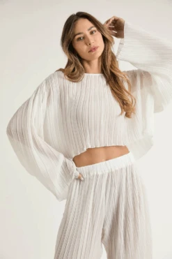 Sheer Adoration White Long Sleeve Top