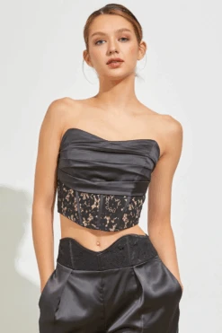 Date Night Black Strapless Bustier Top