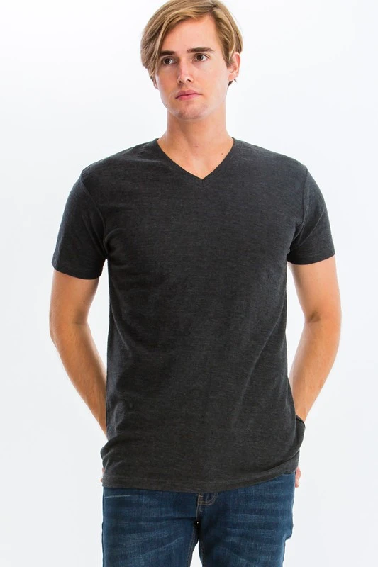 Charcoal Ribbed V-Neck Tee 1 Charcoal Ribbed V-Neck Tee