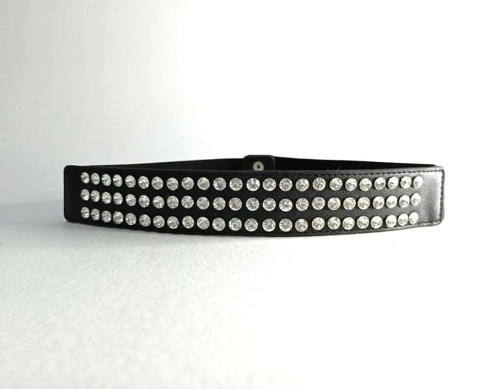 Luxe Details Black Stretch Belt With White Stones 2 Luxe Details Black Stretch Belt With White Stones - Image 2