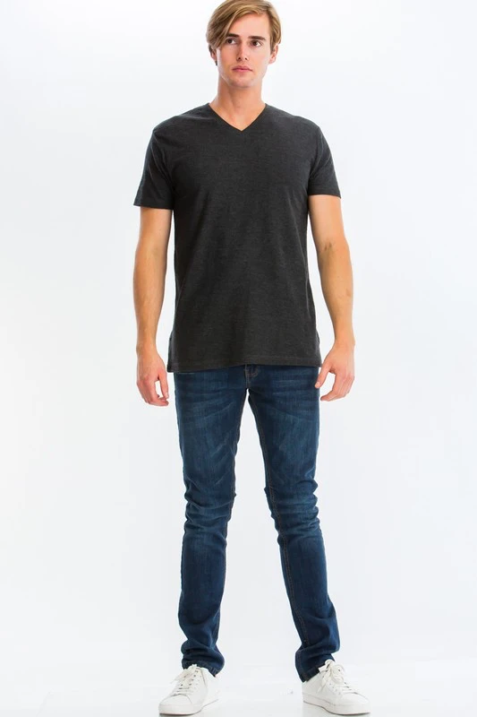 Charcoal Ribbed V-Neck Tee 2 Charcoal Ribbed V-Neck Tee - Image 2